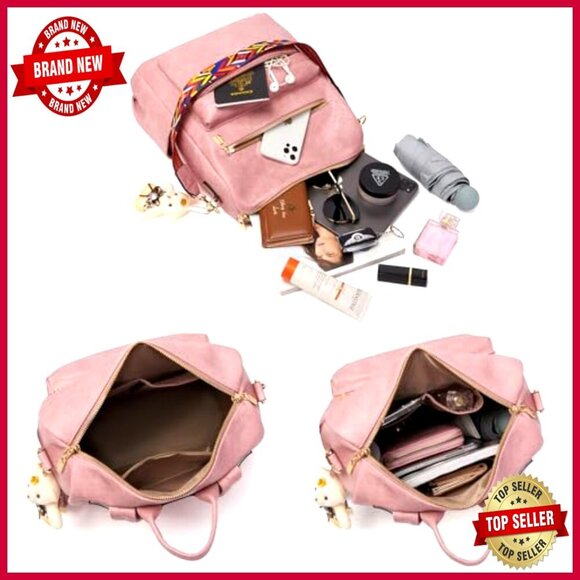Large Vegan Leather Backpack Purse Set with Wallet, Adjustable Straps, 9 main image 5
